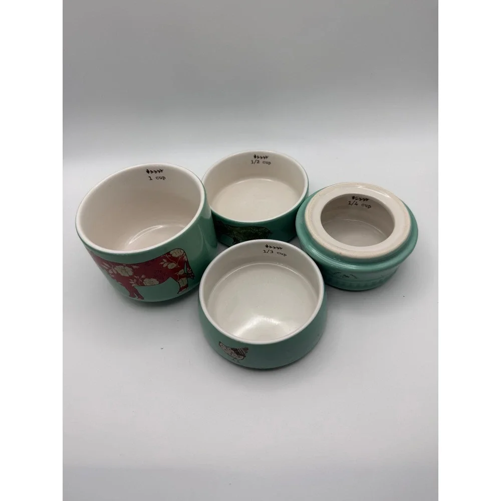 Live Simply Amylee Weeks Stackable Ceramic Measuring Cups Farmhouse Teal 4 Piece